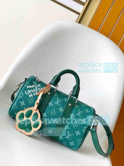 Copy L---V Monogram Keepall Bandoulière 25 Handbag Green Color